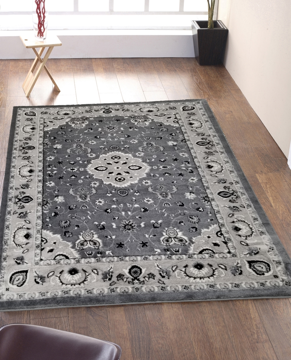 Hd-jc3395-gry-blc 5 X 7 Ft. Discount World Traditional Jersey Collection Stain Resistant Floral Floor Rug - Gray & Black
