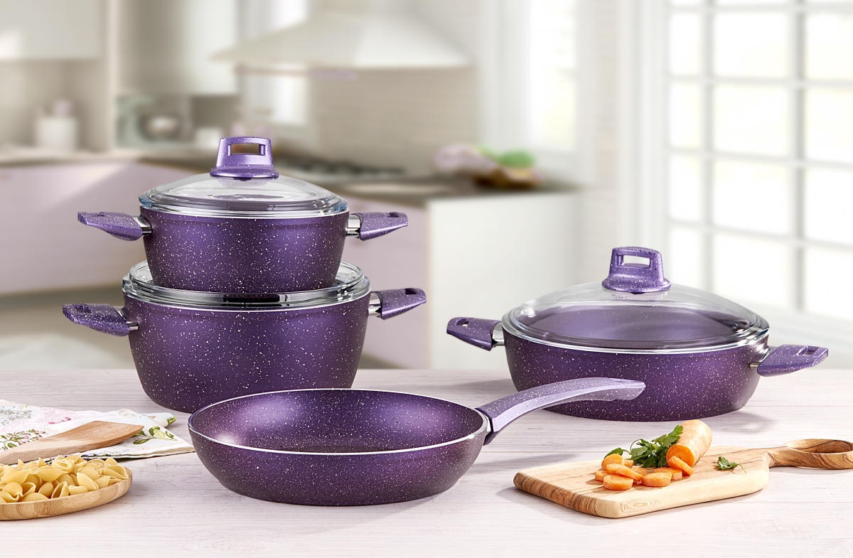 Md-k99-d4430-fi-p Fiesta Granite Cookware Set, 7 Piece - Purple