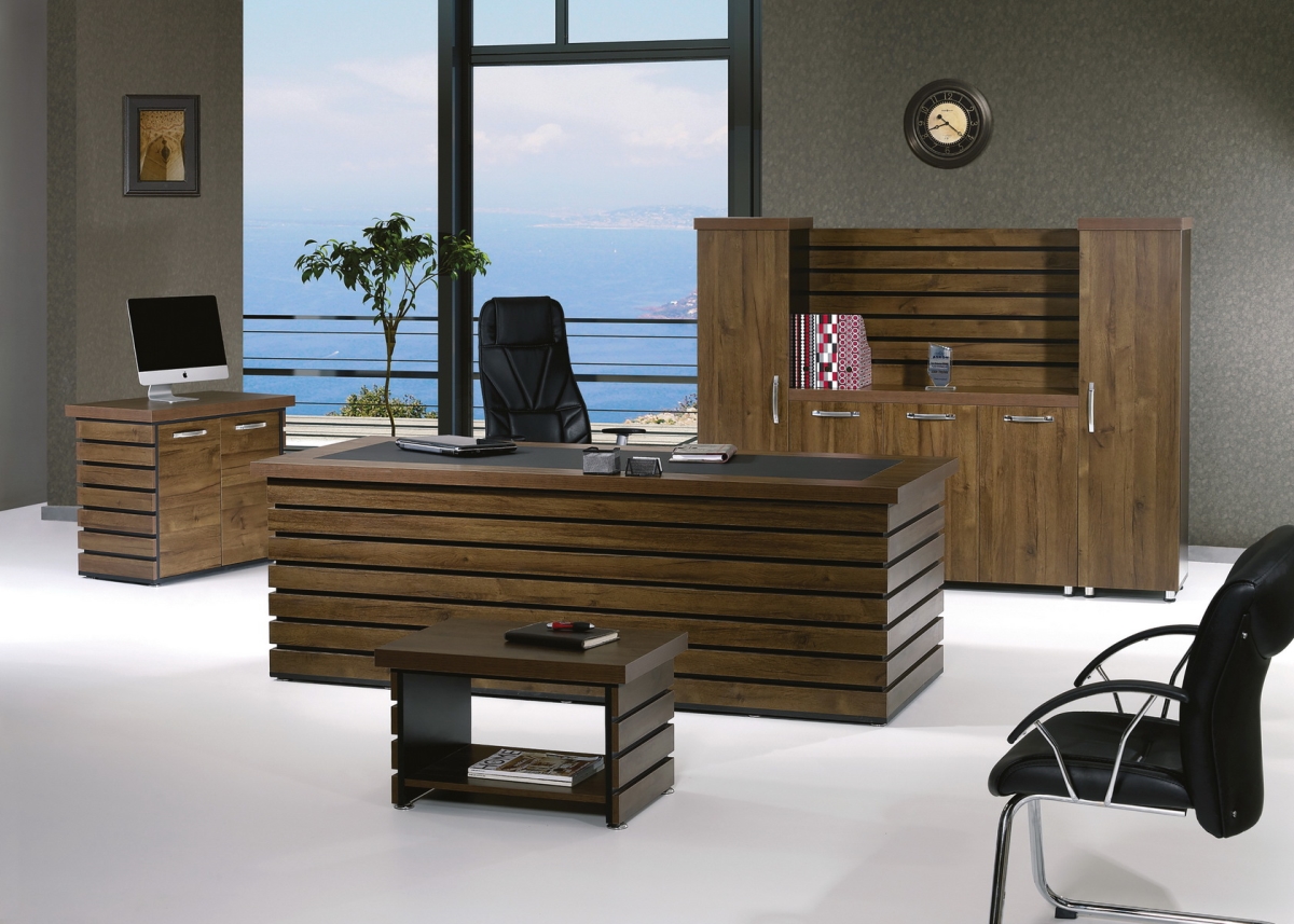 Home Designer Goods Elise-87rbb-s 4 Piece Modern Elise Desk Office Suite Furniture Set, Rustic Brown & Black - 87 In.
