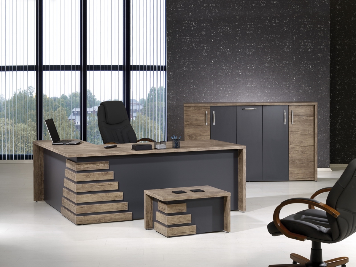 Home Designer Goods Atlas-79lbg-s 79 In. Modern Atlas L Shaped Desk Office Suite Furniture Set - Light Brown & Grey, 3 Piece