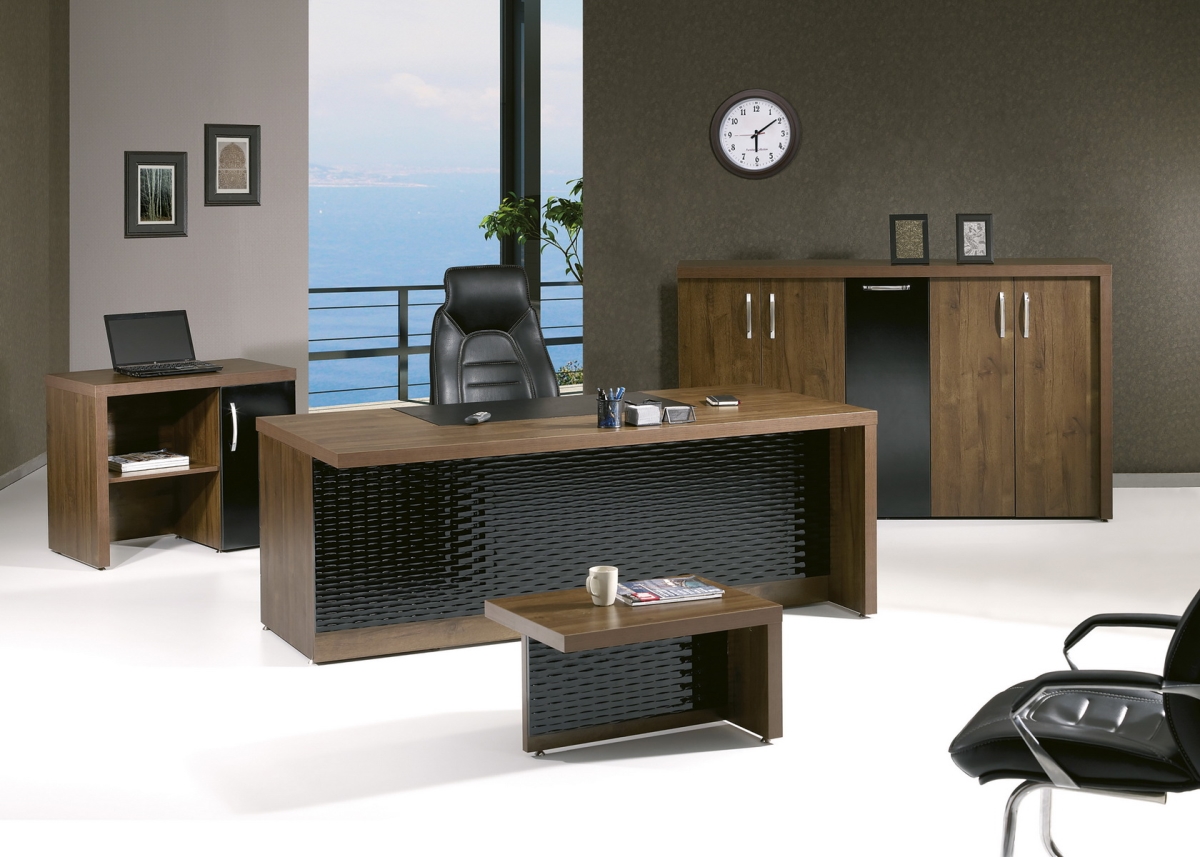 Home Designer Goods Artemis-79bb-s 79 In. Modern Artemis Desk Office Suite Furniture Set - Black & Brown, 4 Piece