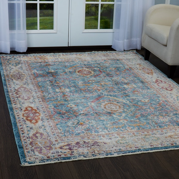 769924479315 5 Ft. 3 In. X 7 Ft. 9 In. Artisan Moab Area Border Rug - Blue & Ivory