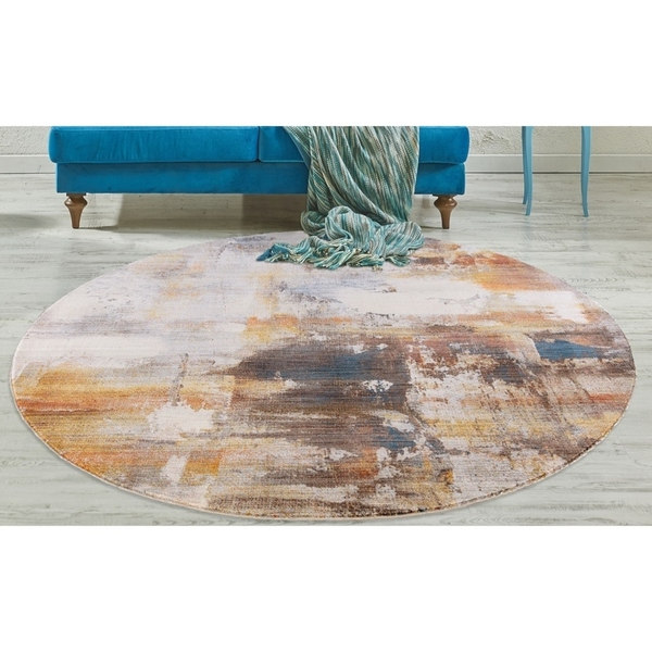 769924506943 6 Ft. 7 In. Rutherford Ashlina Round Area Abstract Rug - Gray