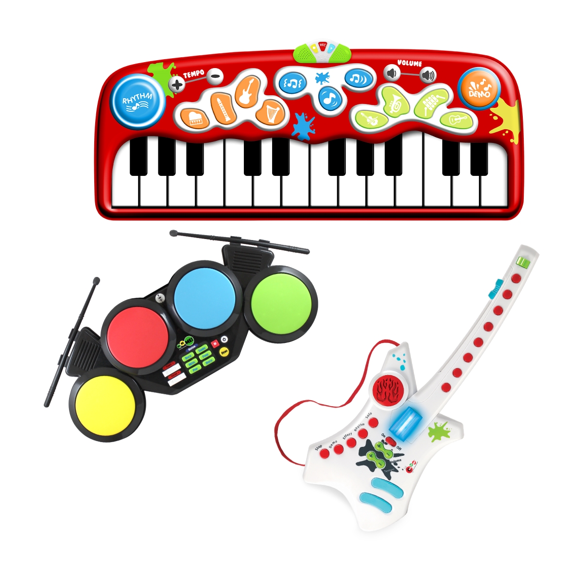 Dr24mdg Early Learners Steam Education - Do-re-me Music Arts Kit With Floor Piano, Electronic Drums & Electronic Guitar