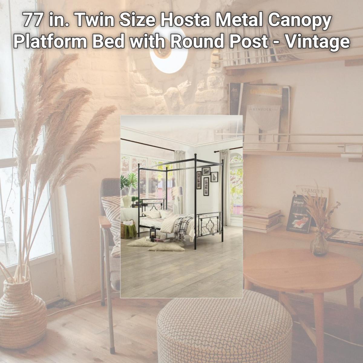 Picture of Home Elegance 1758T-1 77 in. Twin Size Hosta Metal Canopy Platform Bed with Round Post - Vintage
