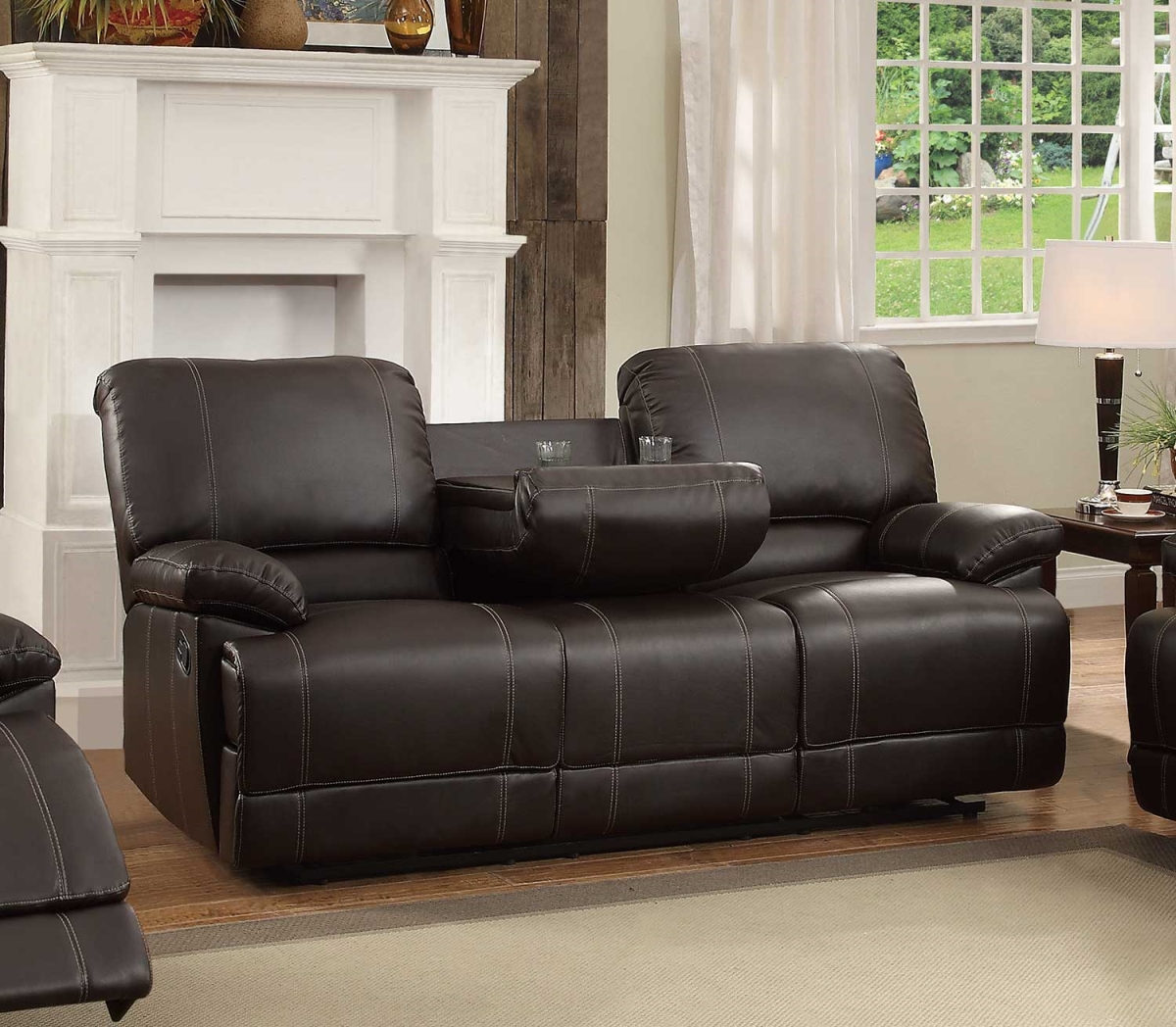 8403-3 39 X 38 X 81 In. Cassville Double Reclining Sofa With Center Drop-down Cup Holder - Dark Brown