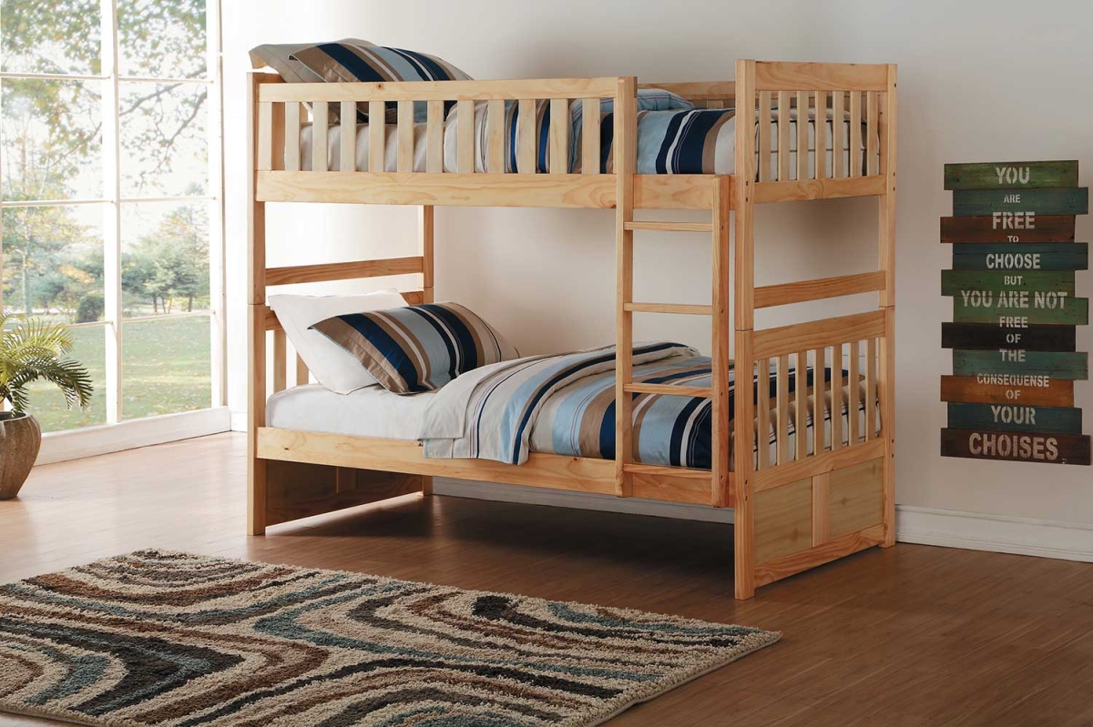 B2043-1 65 X 42.5 X 77.75 In. 3 Piece Bartly Twin Over Twin Size Bunk Bed - Natural Pine