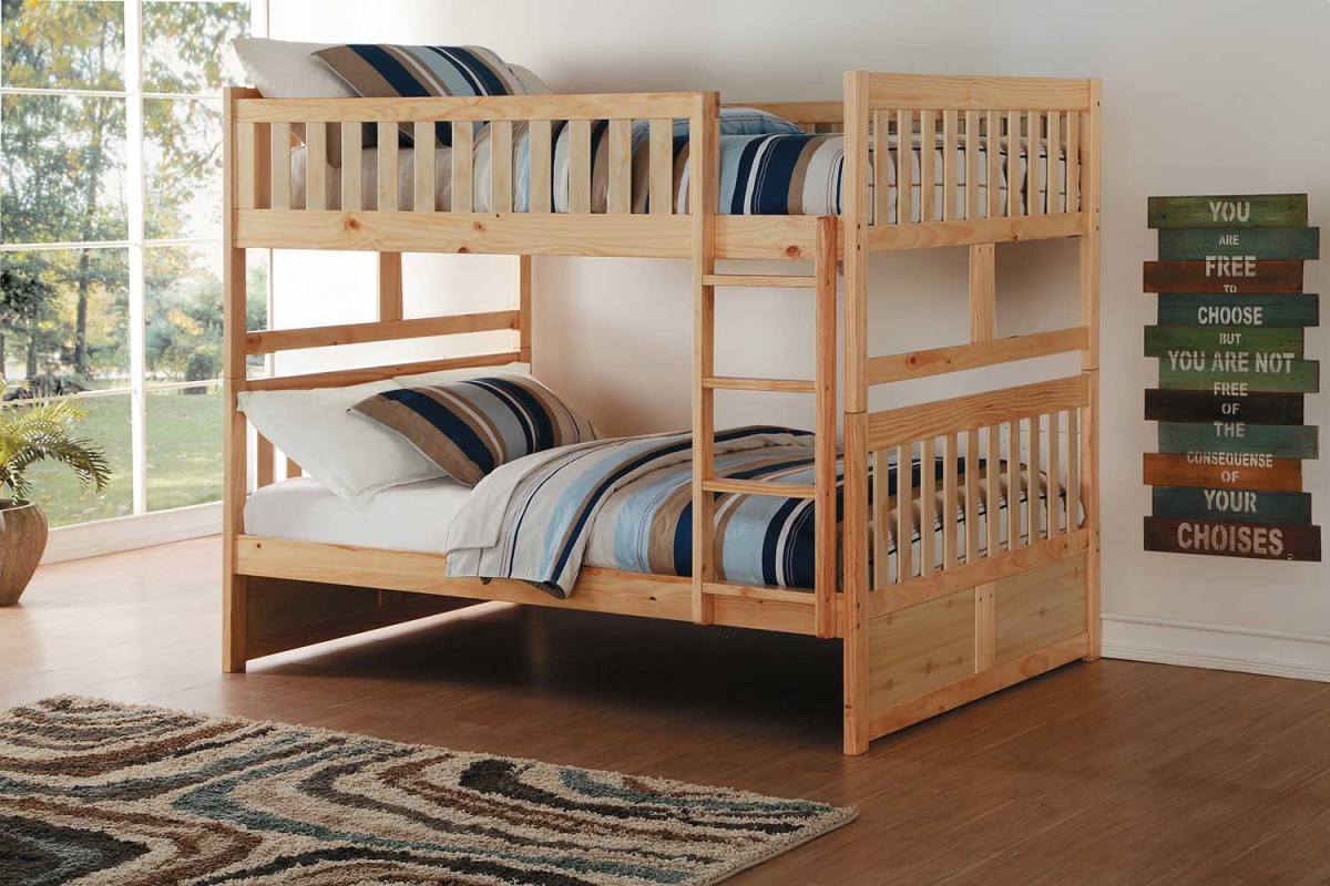 B2043ff-1 65 X 57.5 X 77.75 In. 3 Piece Bartly Full Over Full Size Bunk Bed - Natural Pine