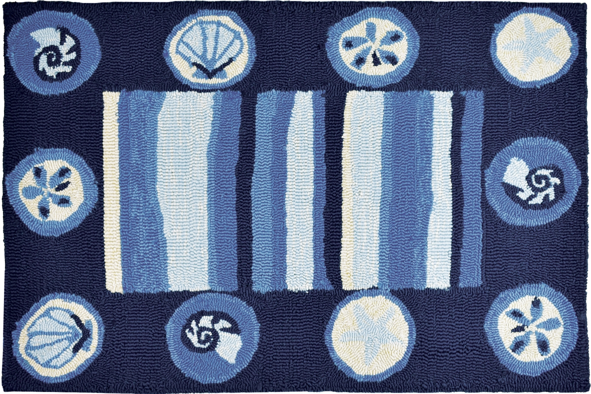 Pp-ve001b 22 X 34 In. Coastal Stripes And Shells Indoor Outdoor Area Rug, Blue