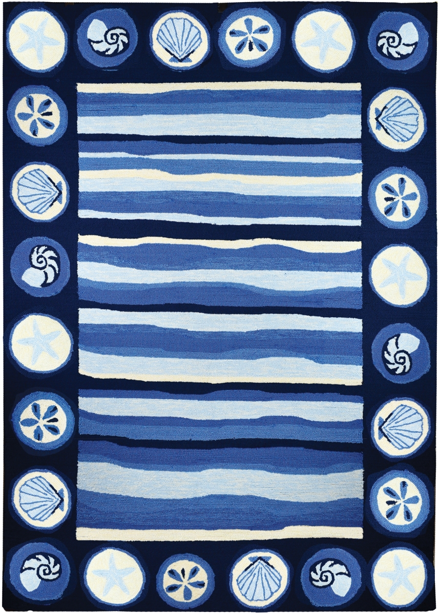 Pp-ve001e 5 X 7 Ft. Coastal Stripes And Shells Indoor Outdoor Area Rug, Blue