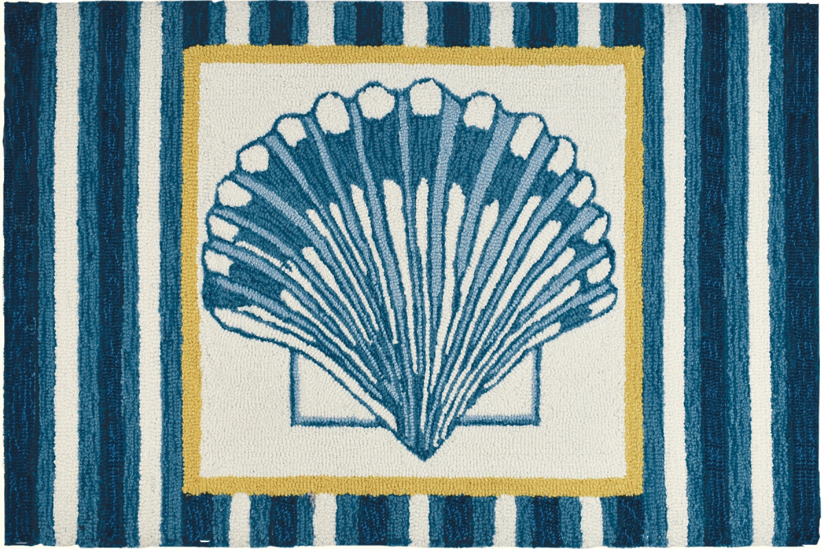 Py-ea003 22 X 34 In. Clam Shell Tile Indoor Accent Rug, Blue