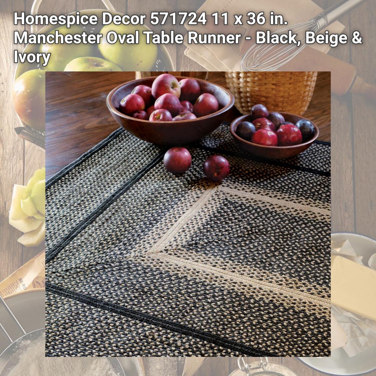 Picture of Homespice Decor 571724 11 x 36 in. Manchester Oval Table Runner - Black, Beige & Ivory