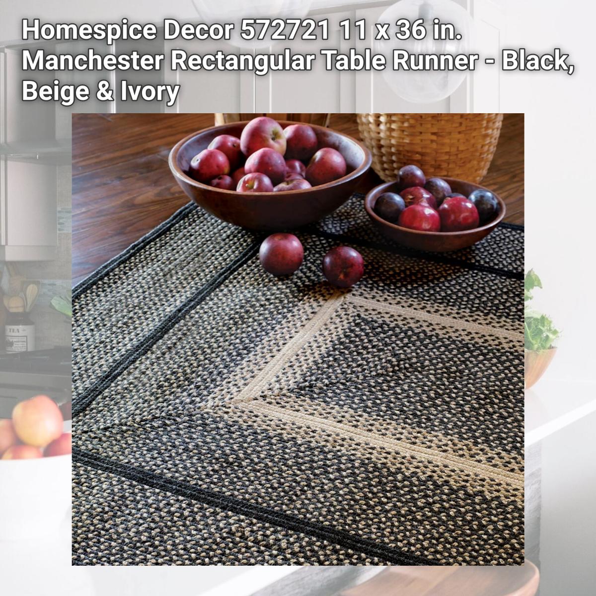 Picture of Homespice Decor 572721 11 x 36 in. Manchester Rectangular Table Runner - Black, Beige & Ivory