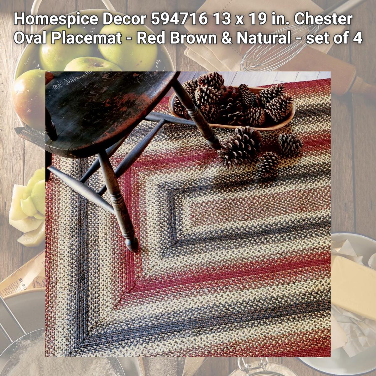 Picture of Homespice Decor 594716 13 x 19 in. Chester Oval Placemat - Red  Brown &amp; Natural - set of 4