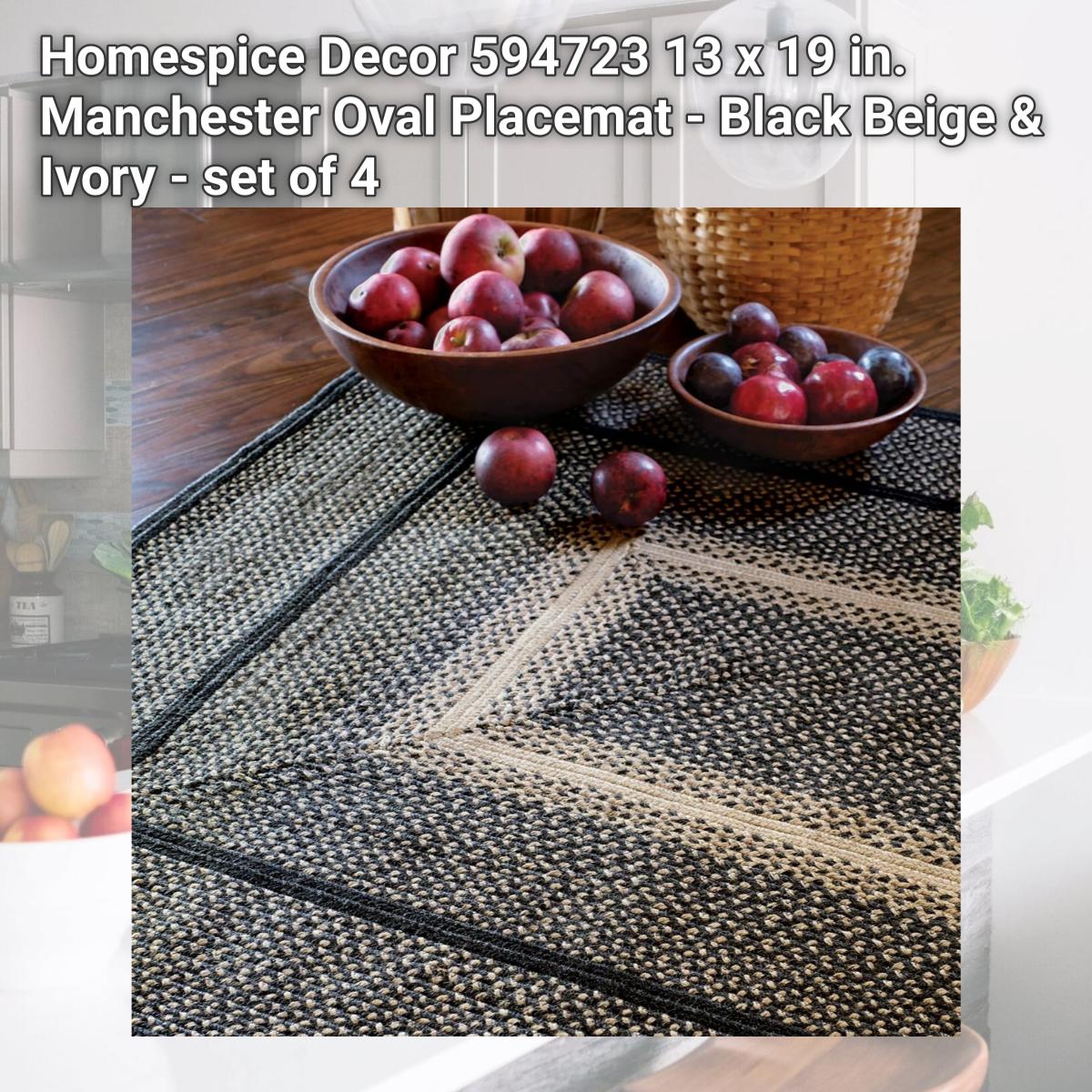 Picture of Homespice Decor 594723 13 x 19 in. Manchester Oval Placemat - Black  Beige &amp; Ivory - set of 4
