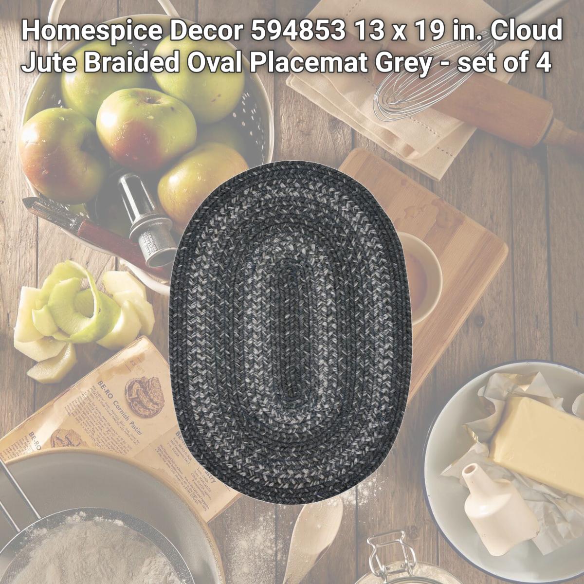 Picture of Homespice Decor 594853 13 x 19 in. Cloud Jute Braided Oval Placemat  Grey - set of 4