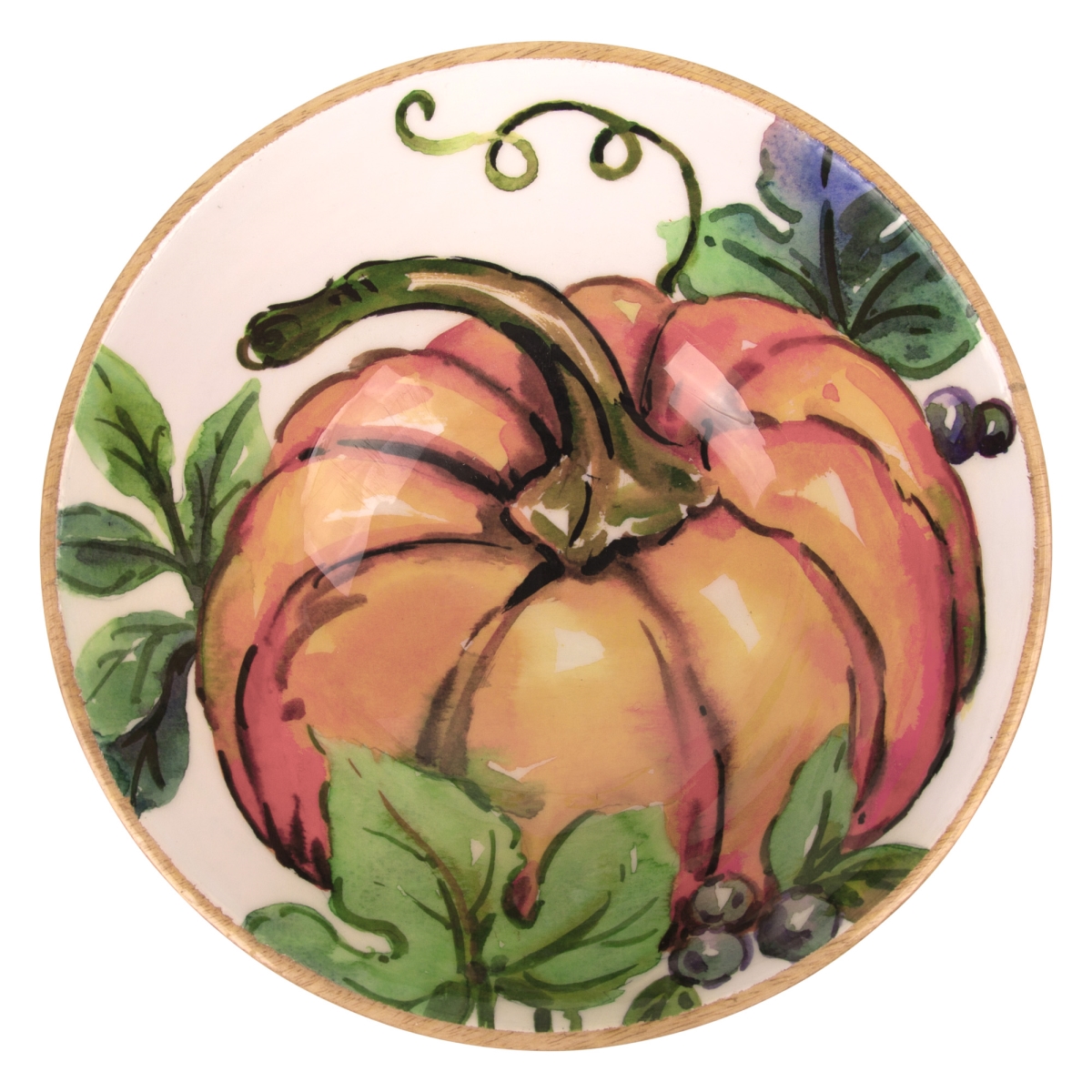 Picture of Home Essentials & Beyond 57127 6.5 in. Wooden Enamel Pumpkin Bowl for Unisex