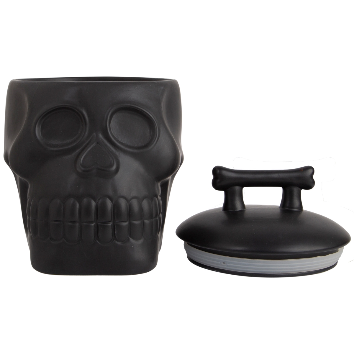 Picture of Home Essentials & Beyond 93961 89 oz Black Skull Canister with Bone Lid for Unisex