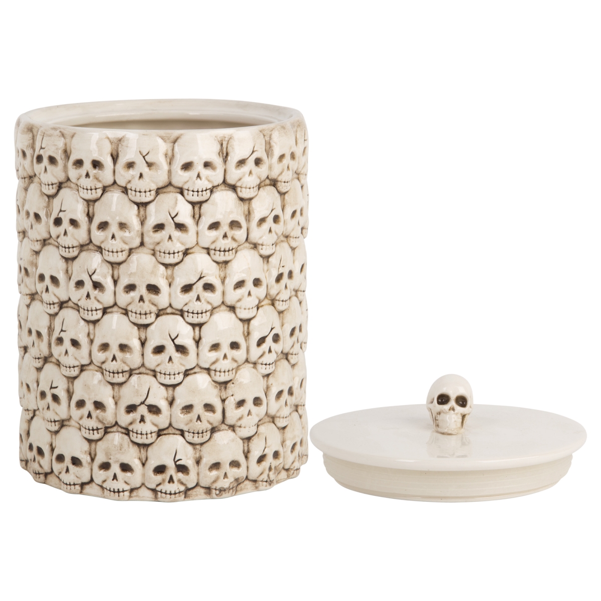 Picture of Home Essentials & Beyond 96975 87.9 oz All Over Embossed Skulls Canister for Unisex