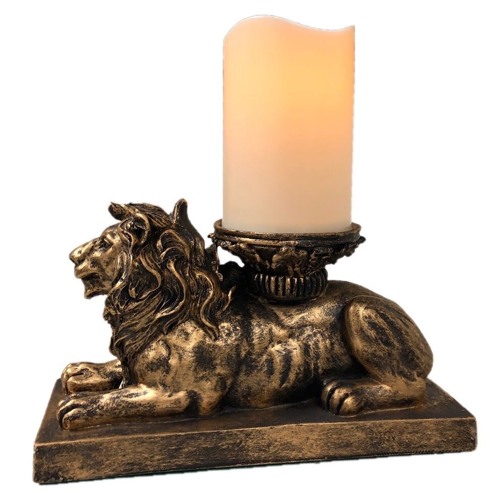 92169 Lion Figurine Candle Holder, Antique & Gold
