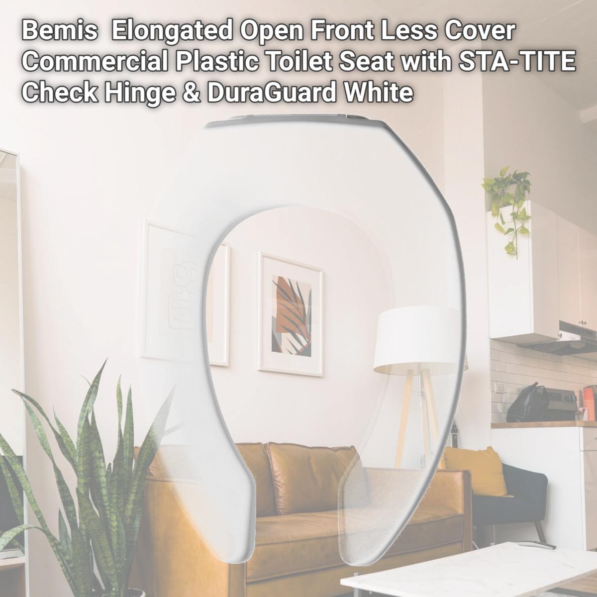 Picture of Bemis 2155CT000 Elongated Open Front Less Cover Commercial Plastic Toilet Seat with STA-TITE Check Hinge & DuraGuard&#44; White