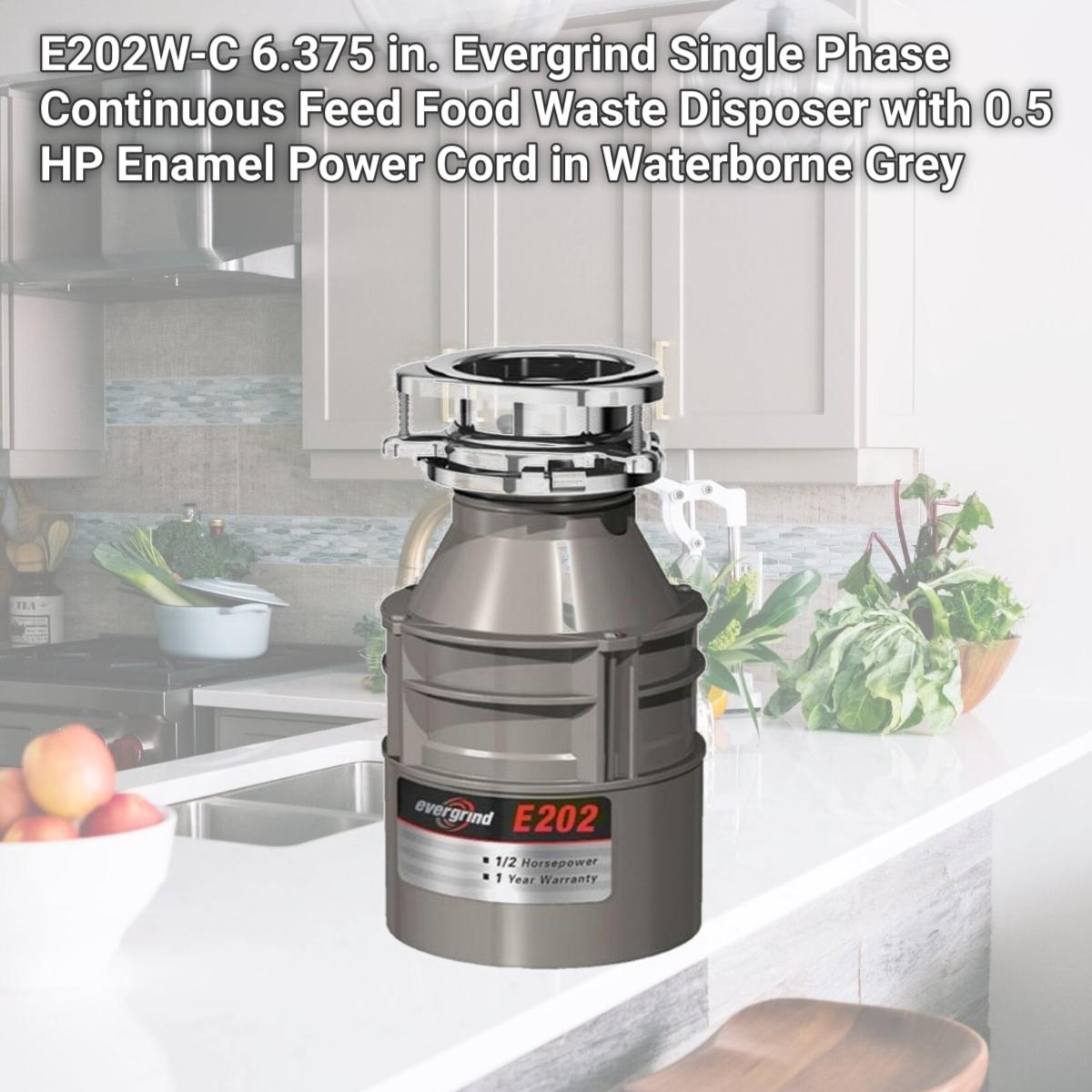Picture of InSinkErator E202W-C 6.375 in. Evergrind Single Phase Continuous Feed Food Waste Disposer with 0.5 HP Enamel Power Cord in Waterborne Grey
