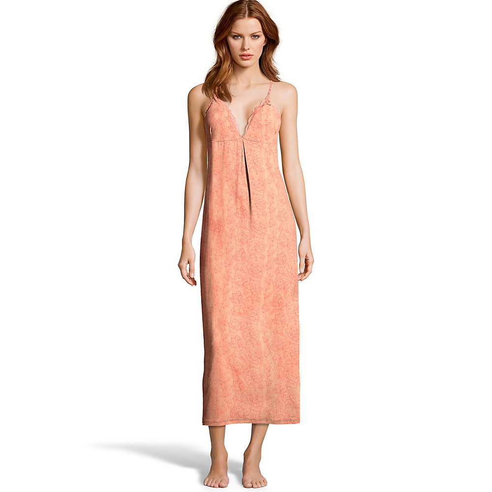 776040643292 Lace-trim Maxi Gown, Peach Roses - Extra Large