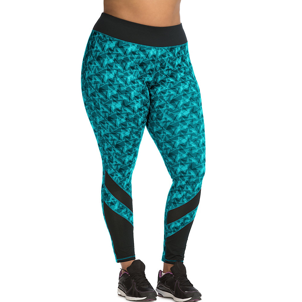738994188229 Womens Active Pieced Mesh Run Tight, Triangle Planes & Upbeat Teal - Size 16