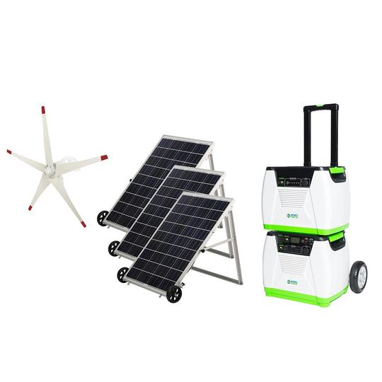 Hkngptwe 1800 Watt Solar Powered Electric Start Portable Generator With Supplemental Power Pod & Wind Turbine