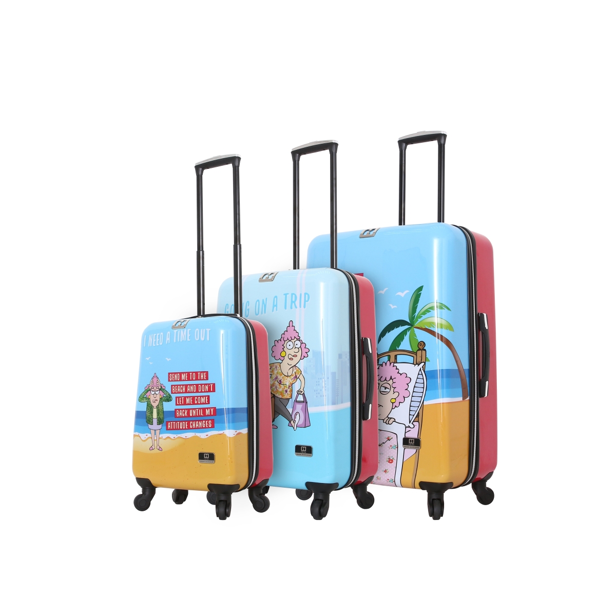 H1012-3pc-atrnn Aunty Acid Trip Graphic Cartoon Luggage Set, Multicolor - 3 Piece