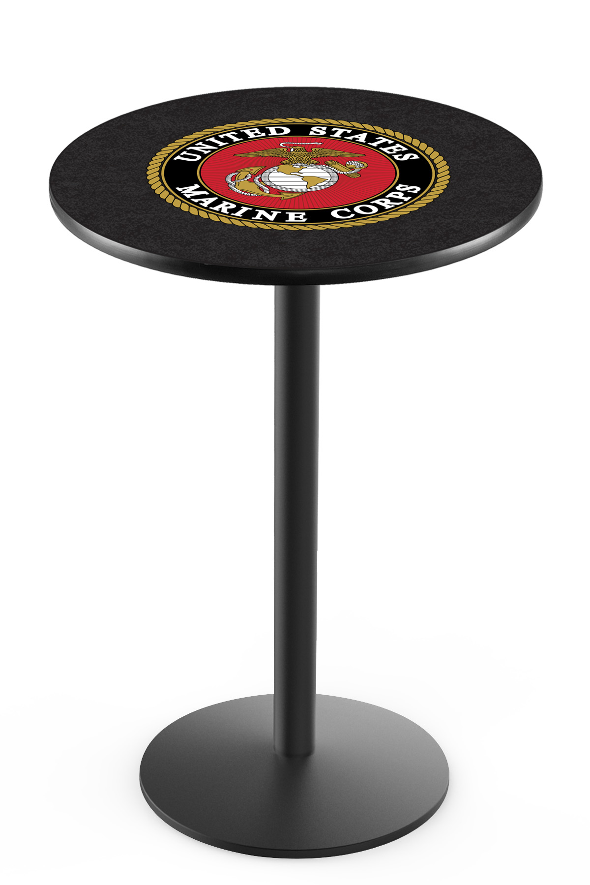 L214 United States Marine Corps 42" Tall - 30" Top Pub Table With Black Wrinkle Finish