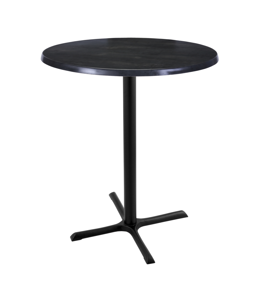 42 In. Black Table With 30 In. Diameter Indoor & Outdoor Black Steel Round Top