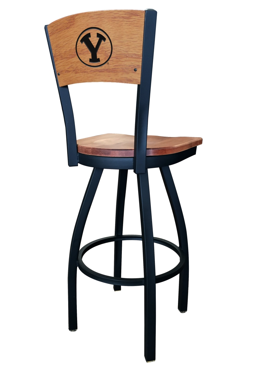 Picture of Holland Bar Stool L03825BWMedMplABrigYnMedMpl 25 in. L038 - Black Wrinkle Brigham Young Swivel Bar Stool with Laser Engraved Back