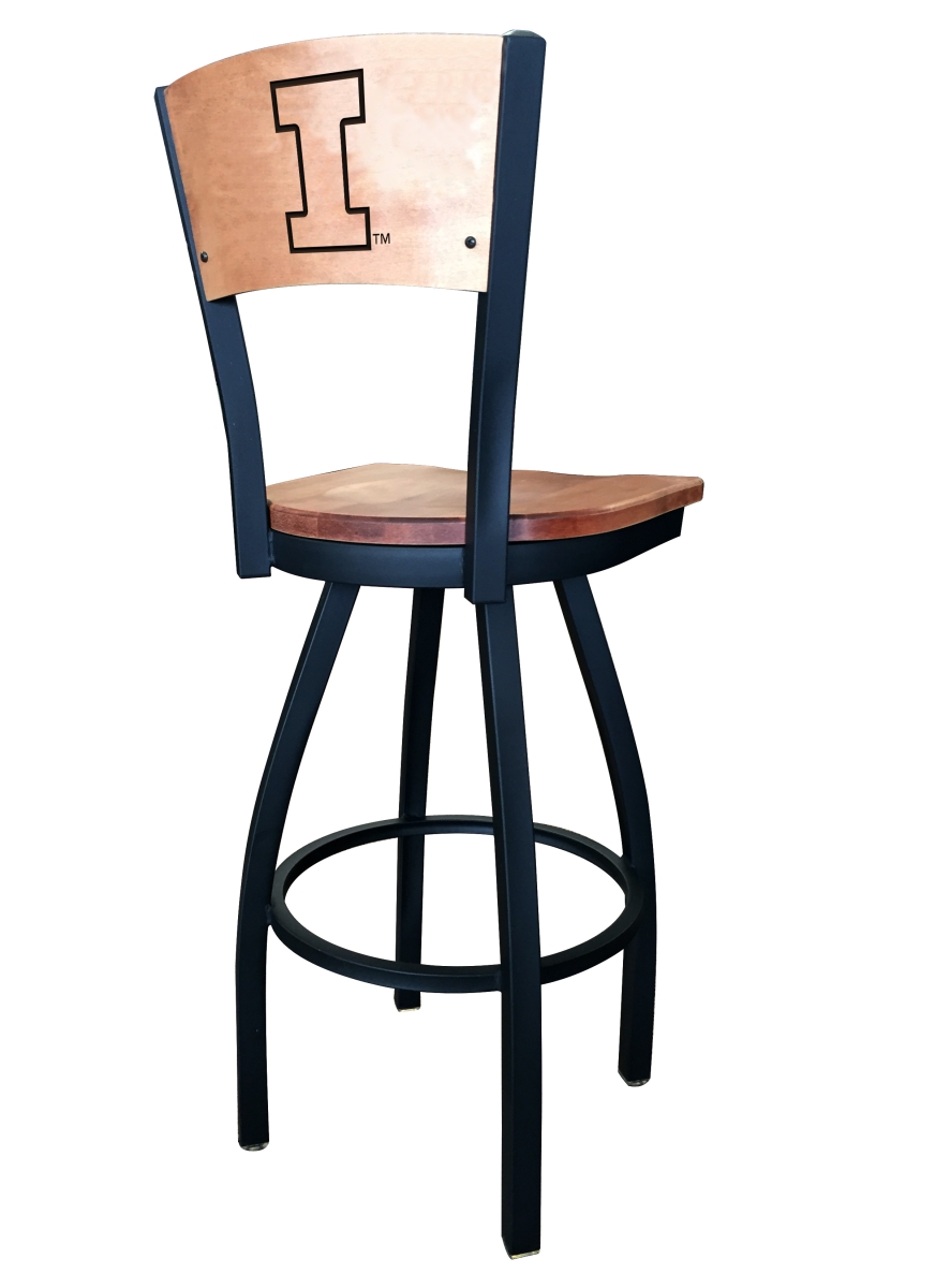 Picture of Holland Bar Stool L03830BWMedMplAIlliniUMedMpl 30 in. L038 - Black Wrinkle Illinois Swivel Bar Stool with Laser Engraved Back