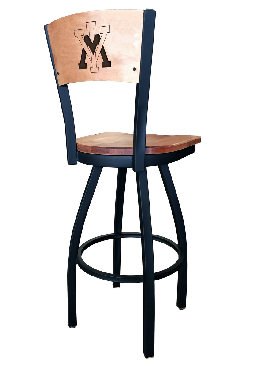 Picture of Holland Bar Stool L03825BWMedMplAVAMilIMedMpl 25 in. L038 - Black Wrinkle Virginia Military Institute Swivel Bar Stool with Laser Engraved Back