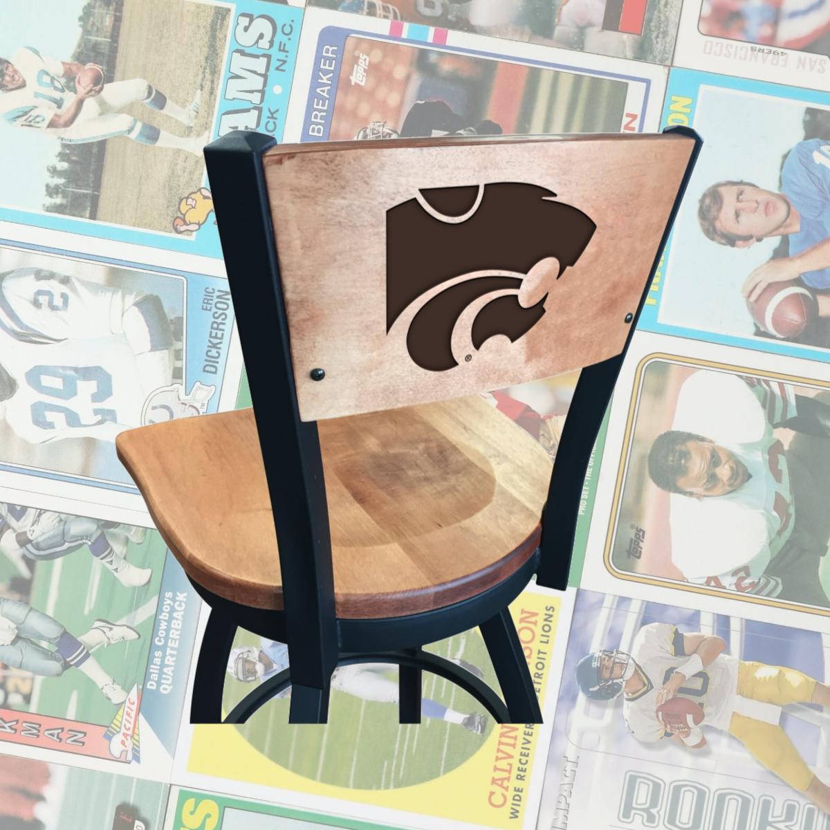 Picture of Holland Bar Stool L03836BWMedMplAKnsasSMedMpl 36 in. L038 - Black Wrinkle Kansas State Swivel Bar Stool with Laser Engraved Back