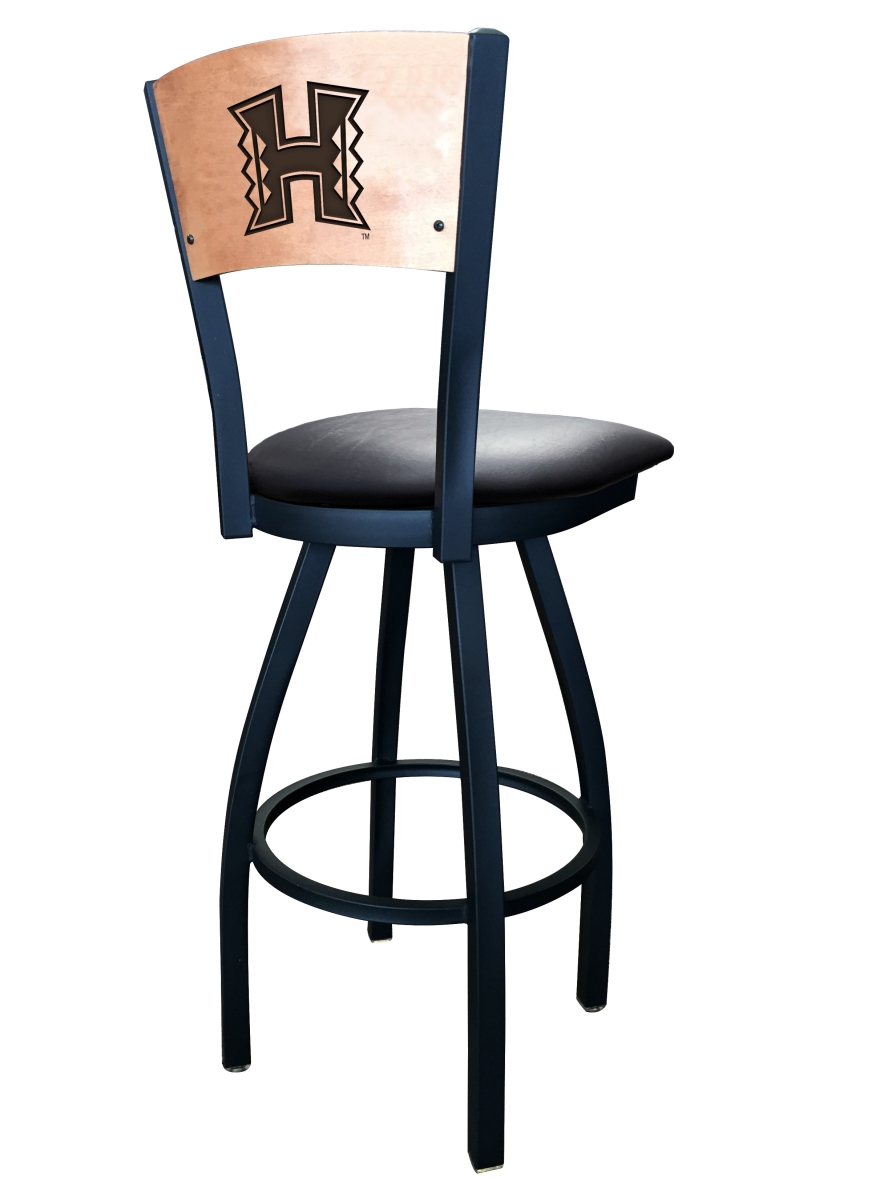Picture of Holland Bar Stool L03830BWMedMplAHawaiiBlkVinyl 30 in. L038 - Black Wrinkle Hawaii Swivel Bar Stool with Laser Engraved Back