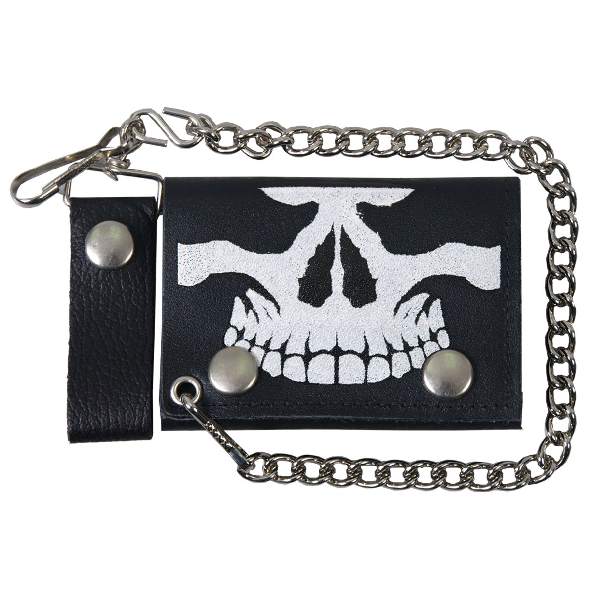 WLB1010 4 in. Skull Leather Wallet with Chain - Black