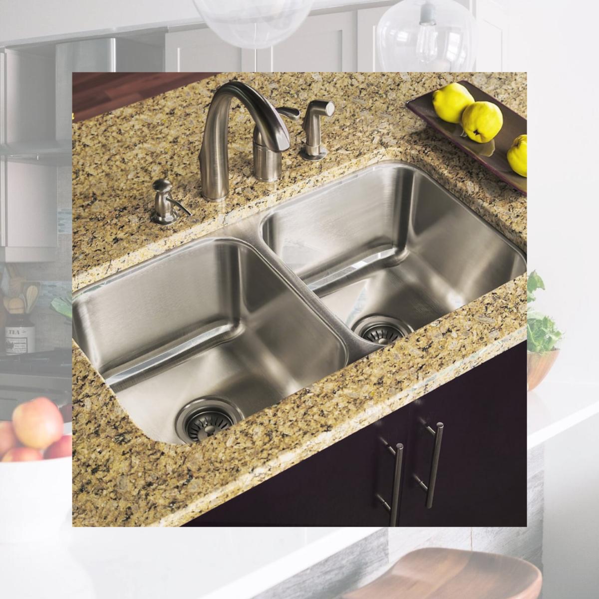 Picture of Houzer ED-3108-C 31 in. Elite Series Undermount 50-50 Double Bowl Kitchen Sink with Basket Strainer & Bottom Grid, Stainless Steel