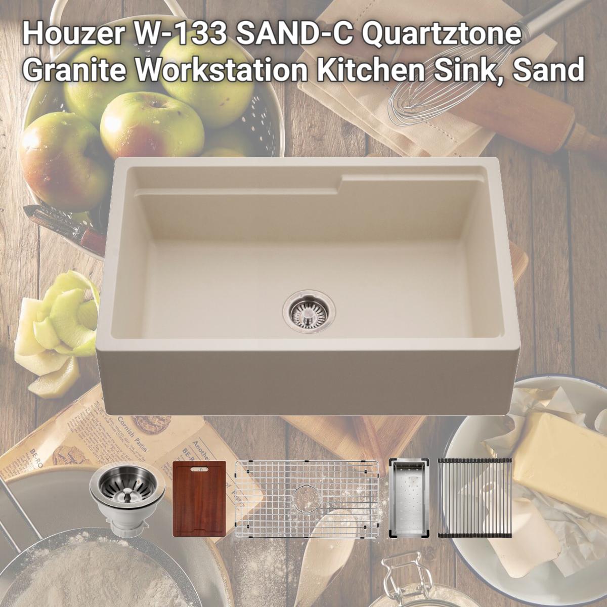 Picture of Houzer W-133 SAND-C Quartztone Granite Workstation Kitchen Sink, Sand