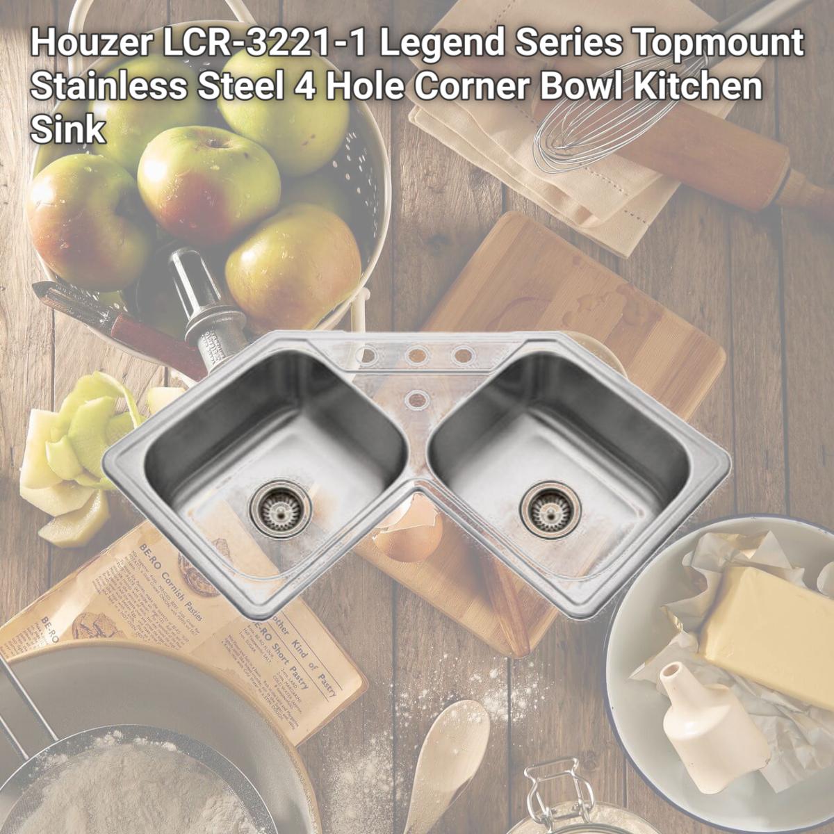 Picture of Houzer LCR-3221-1 Legend Series Topmount Stainless Steel 4 Hole Corner Bowl Kitchen Sink