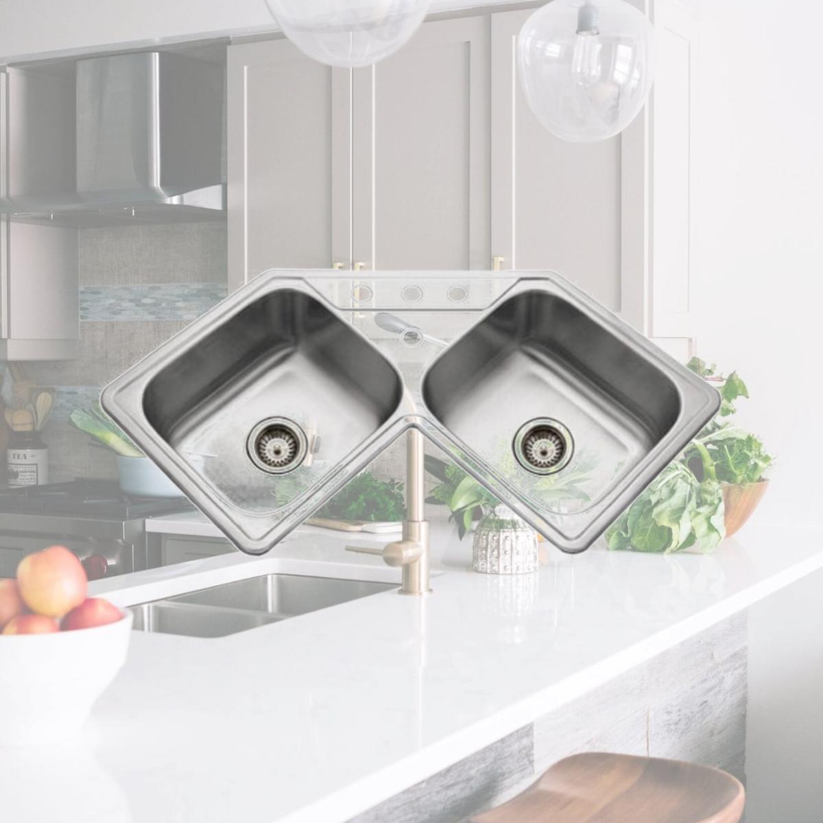 Picture of Houzer LCR-3221-1 Legend Series Topmount Stainless Steel 4 Hole Corner Bowl Kitchen Sink