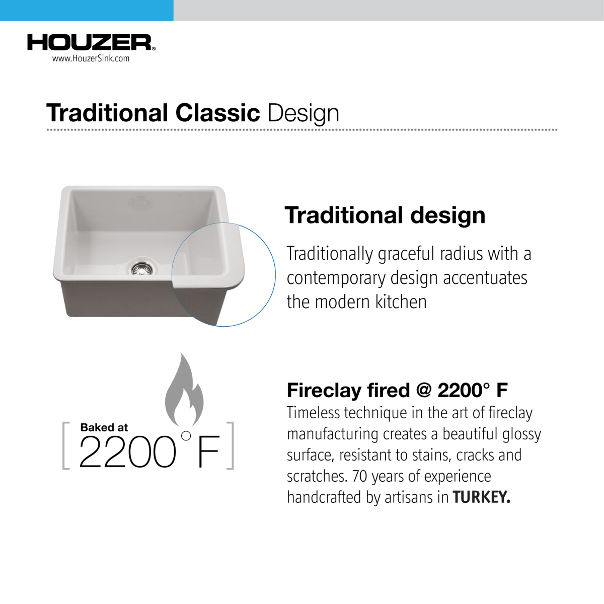 Picture of Houzer PTU-2800 BQ-C 26 in. Platus Biscuit Fireclay Undermount Single Bowl Kitchen Sink with Basket Strainer & Basin Grid