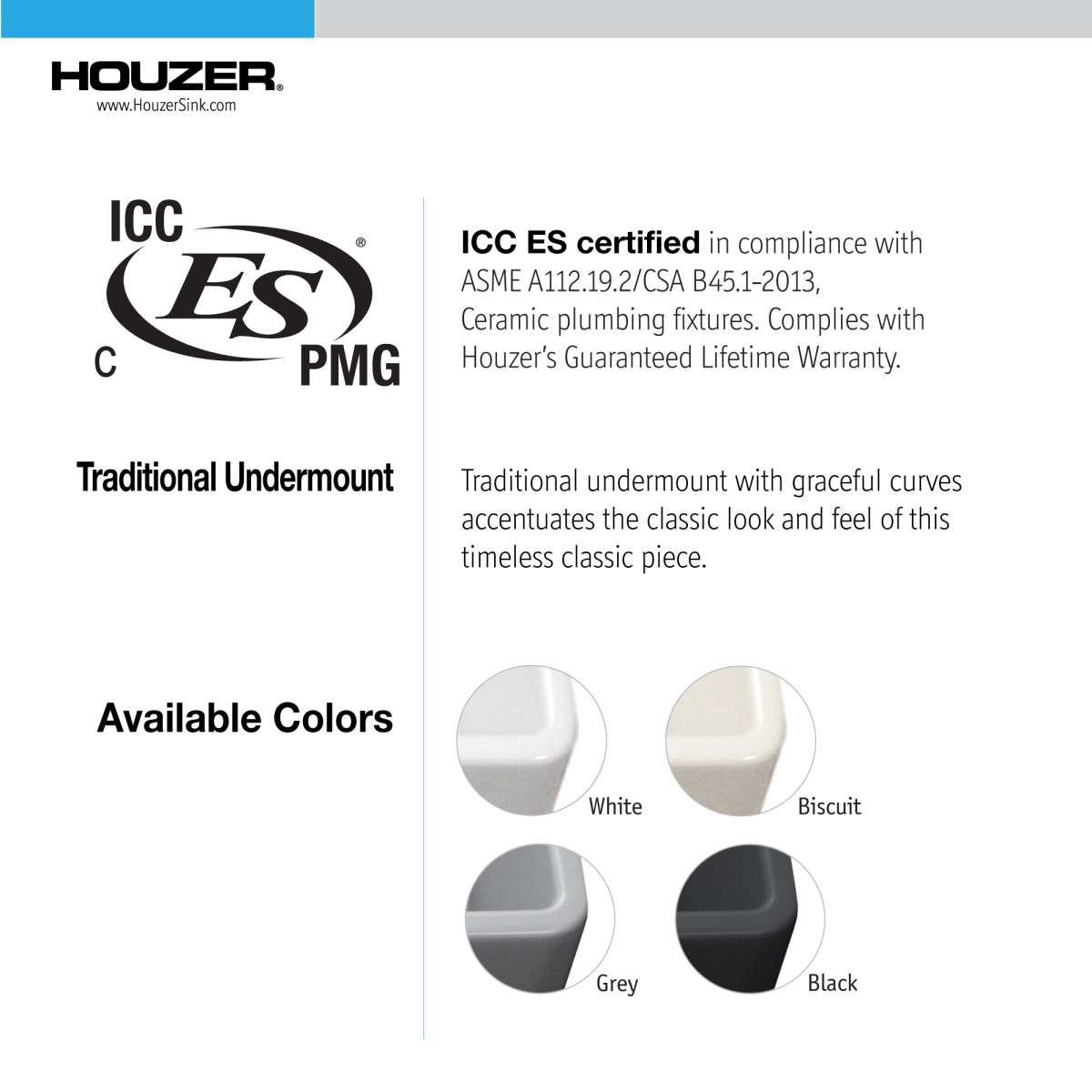 Picture of Houzer PTU-2800 BQ-C 26 in. Platus Biscuit Fireclay Undermount Single Bowl Kitchen Sink with Basket Strainer & Basin Grid