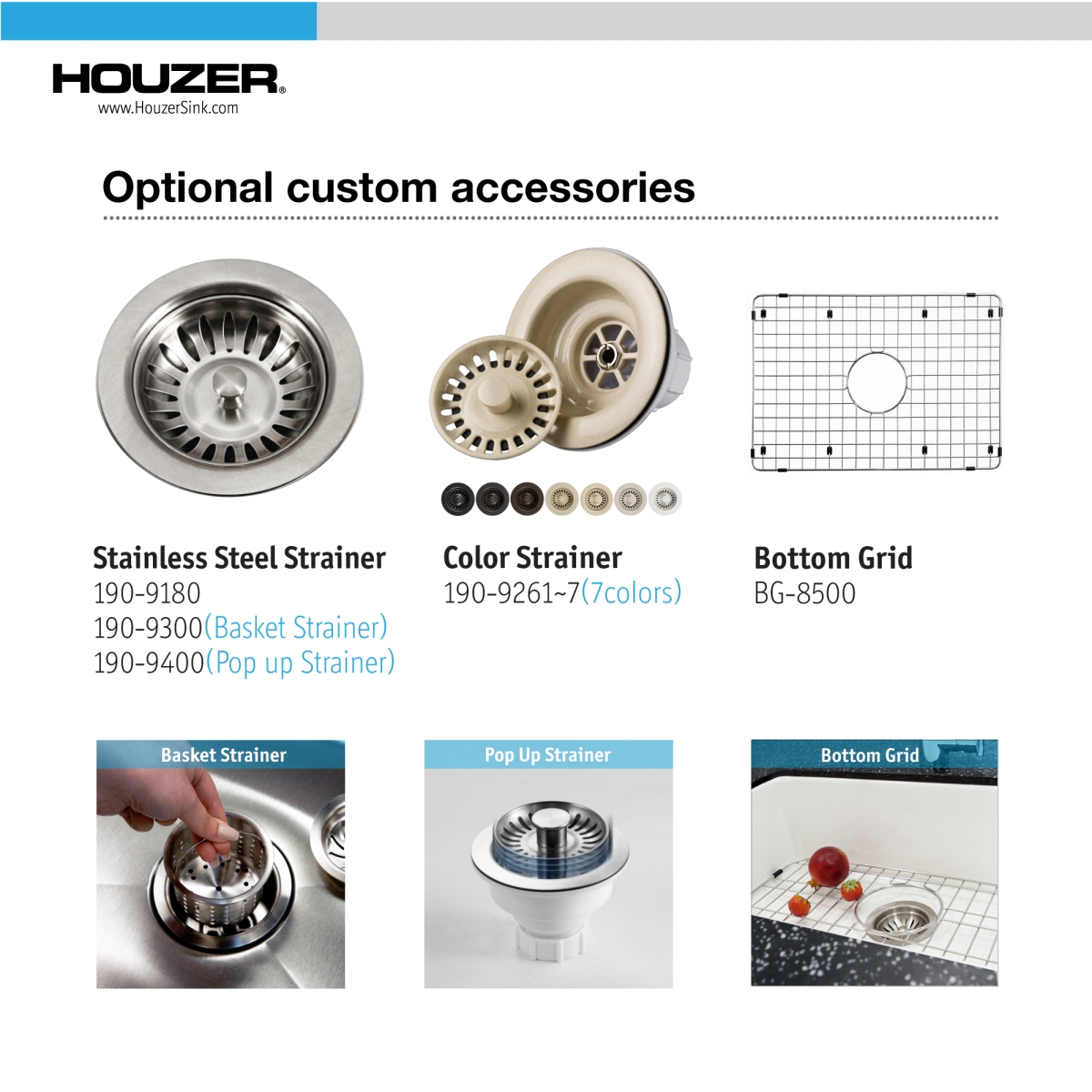 Picture of Houzer PTU-2800 WH-C 26 in. Platus White Fireclay Undermount Single Bowl Kitchen Sink with Basket Strainer & Basin Grid