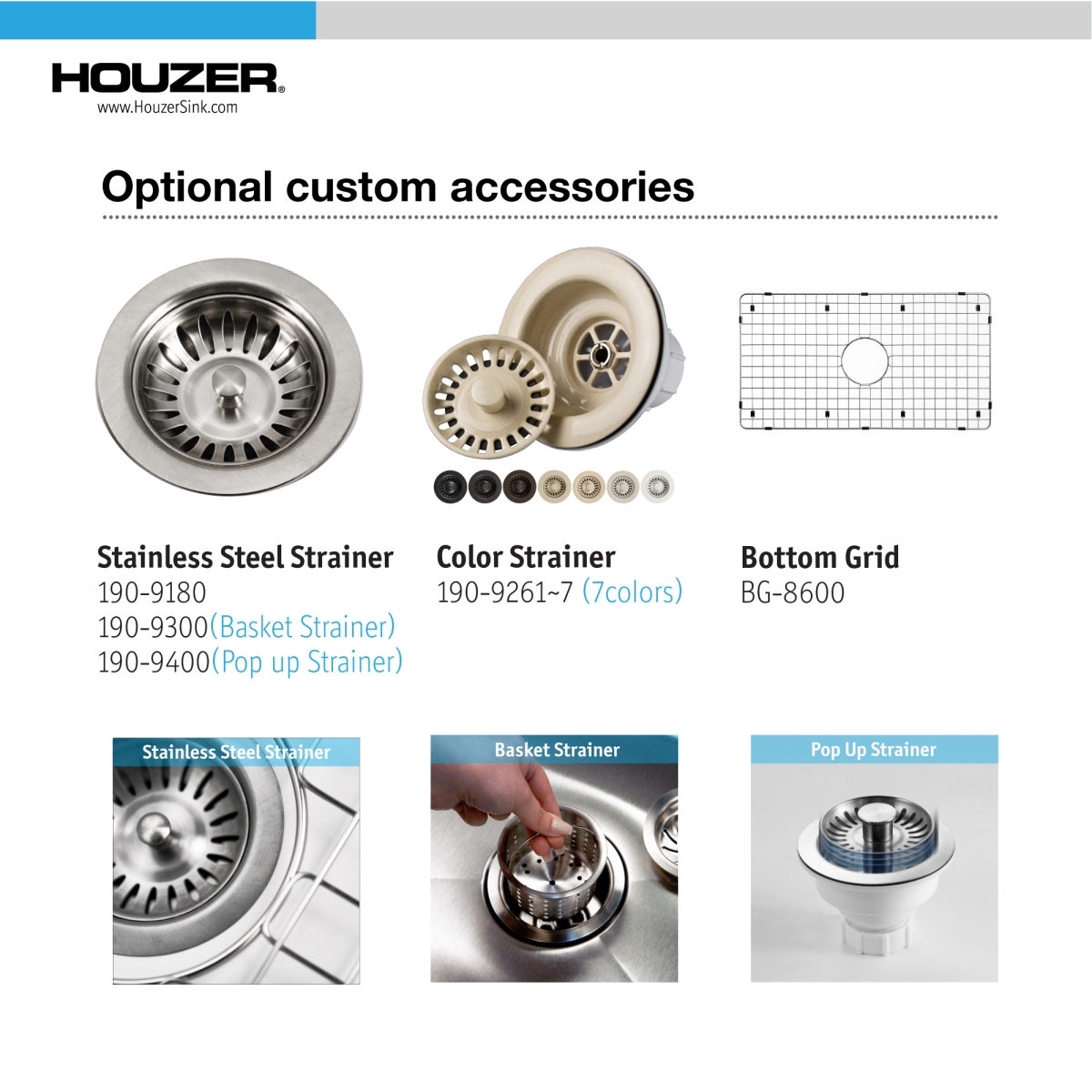 Picture of Houzer PTU-3600 WH-C 32 in. Platus White Fireclay Undermount Single Bowl Kitchen Sink with Basket Strainer & Basin Grid