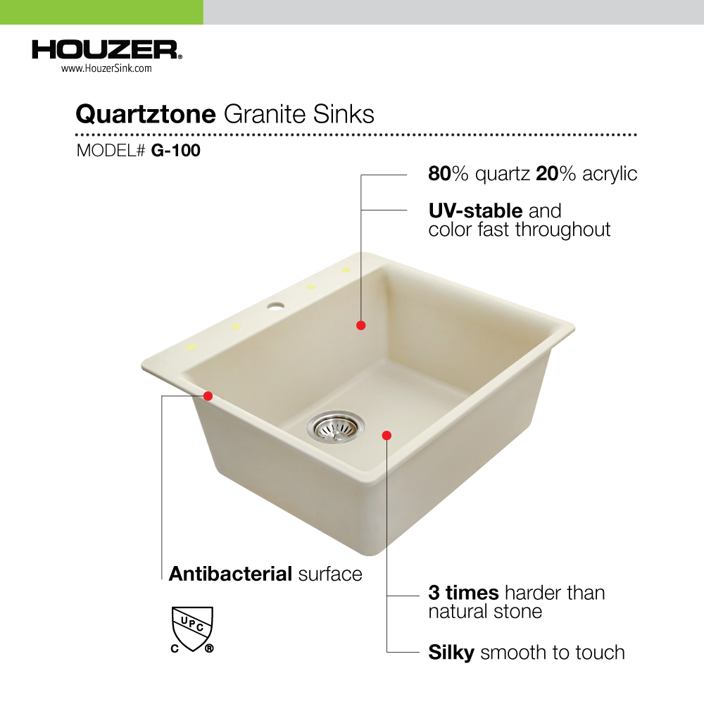 Picture of Houzer G-100 TAUPE 24 in. Quartztone Taupe Granite Composite Drop-in Topmount Single Bowl Kitchen Sink