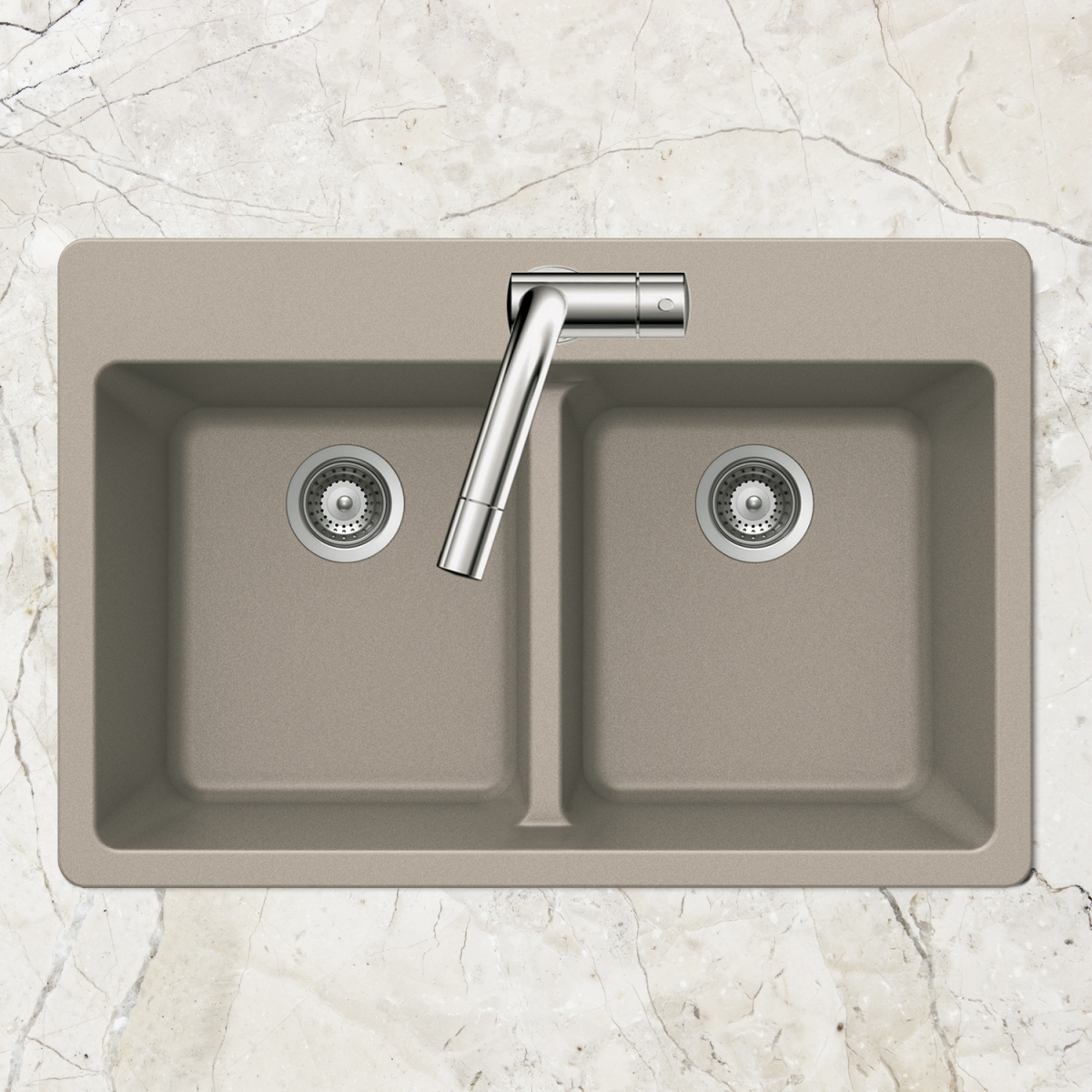 Picture of Houzer M-200 TAUPE 33 in. Quartztone Taupe Granite Composite Drop-in Topmount 50-50 Double Bowl Kitchen Sink