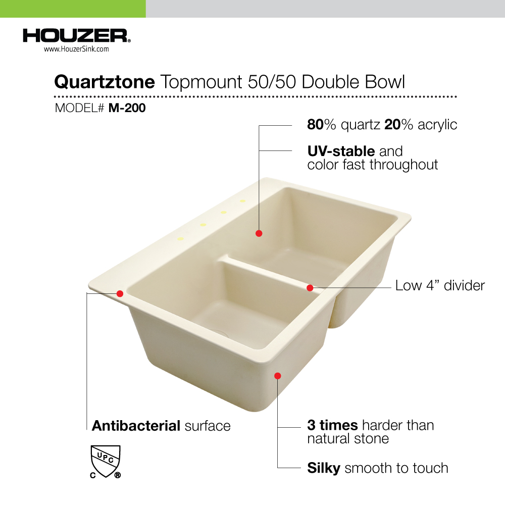 Picture of Houzer M-200 TAUPE 33 in. Quartztone Taupe Granite Composite Drop-in Topmount 50-50 Double Bowl Kitchen Sink