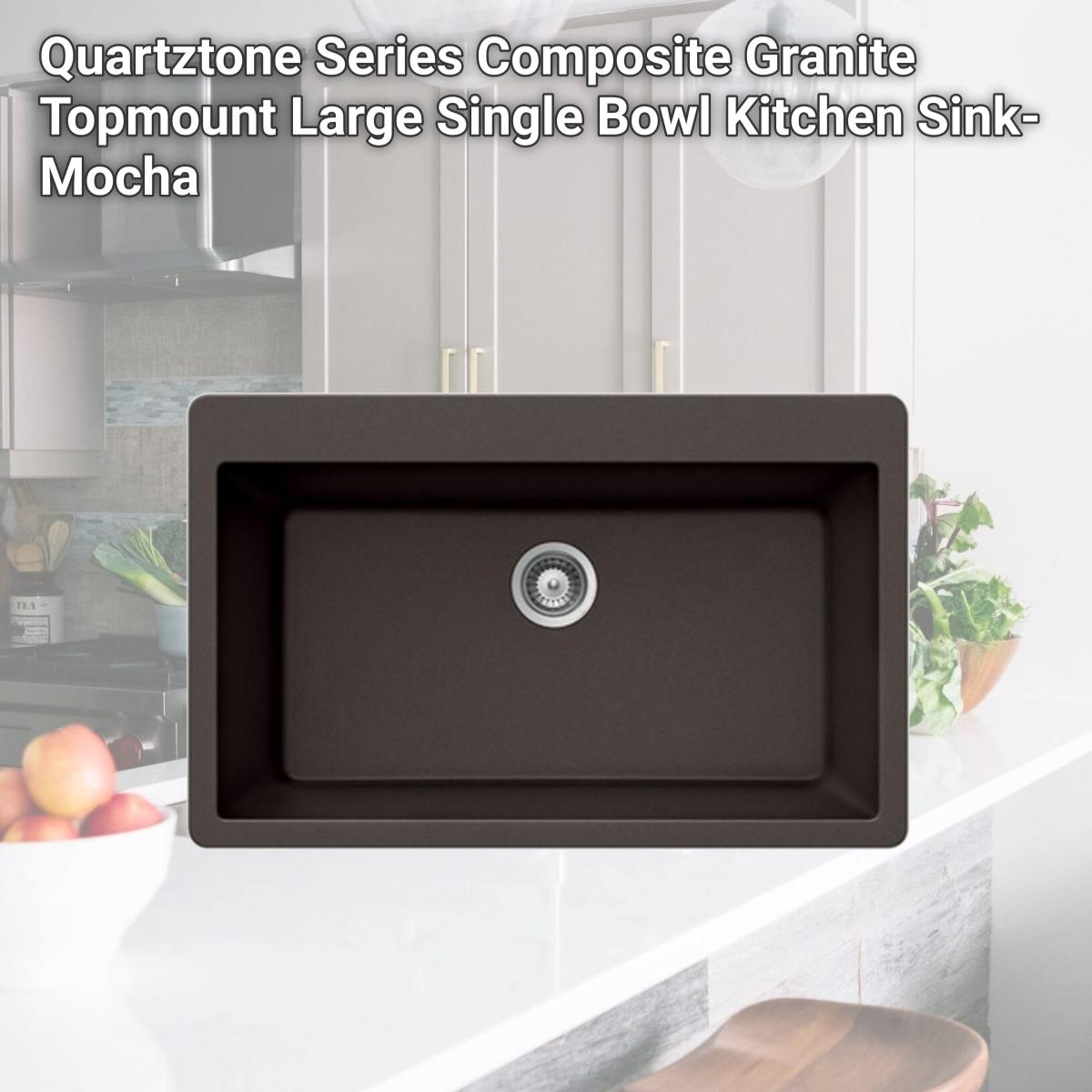 Picture of Houzer V-100 MOCHA Quartztone Series Composite Granite Topmount Large Single Bowl Kitchen Sink- Mocha